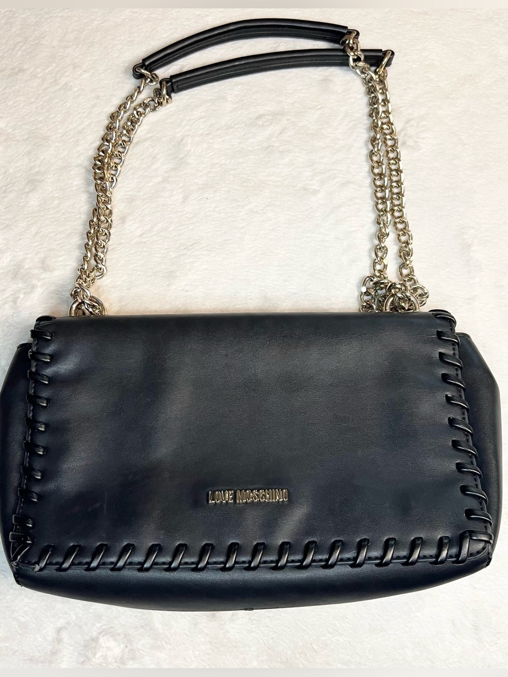 Love Moschino Black Leather Gold Chain-Strap Crossbody Shoulder Bag